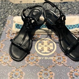 Gently used Tory Burch LOGO t strap wedge sandals